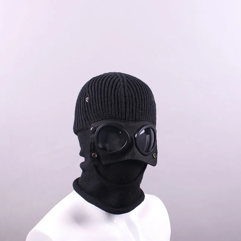 1 Stück Trendige Herbst-Winter-Warme Mützen Pilotenbrille Männer Frauen Ohrenschutz Winddichtes Radfahren Vollgesichtsbedeckung Warme Strickmütze