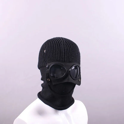 1 Stück Trendige Herbst-Winter-Warme Mützen Pilotenbrille Männer Frauen Ohrenschutz Winddichtes Radfahren Vollgesichtsbedeckung Warme Strickmütze