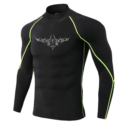 Herren Gothic-Print schnelltrocknendes Langarm-Fitness-Workout-Stretch-Enges Top Stehkragen atmungsaktives Trainings-T-Shirt S-3XL