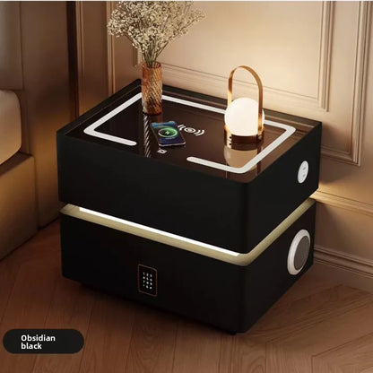 Intelligenter Nachttisch mit kabellosem Laden, schwebender LED-Nachttisch, luxuriöser, moderner Nachttisch mit 2 Schubladen, kompakte Schlafzimmermöbel