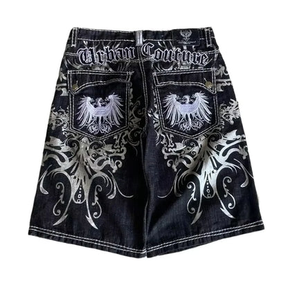 Amerikanische Retro Gothic Damen Denim Shorts Muster Stickerei Loose Unisex Shorts Y2K Printing Korean Casual Fashion Paar Shorts
