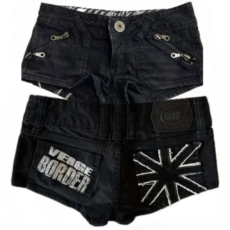 High Street Element Five Star Patch Designer Pink Denim Pants Baggy Rock Short Jeans