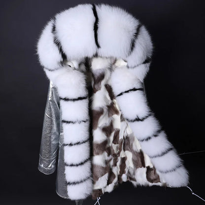 Maomaokong 2022 Winter Long Jacket Real Fur Coat Women Clothes Large Fur Collar Detachable Natural Fox Lining Parkas Leather Fur