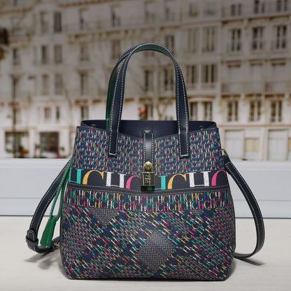 CH Women's High-Quality PVC Crossbody Bucket Bag Classic Printed Letter Design Luxury-Inspired Large Capacity Tote