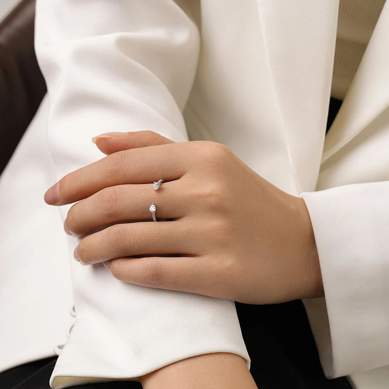 Ailmay Solide 925 Sterling Silber Wassertropfen Form Funkelnder Zirkonia Verstellbarer Fingerring für Frauen Mädchen Geburtstagsfeier Schmuck Geschenk