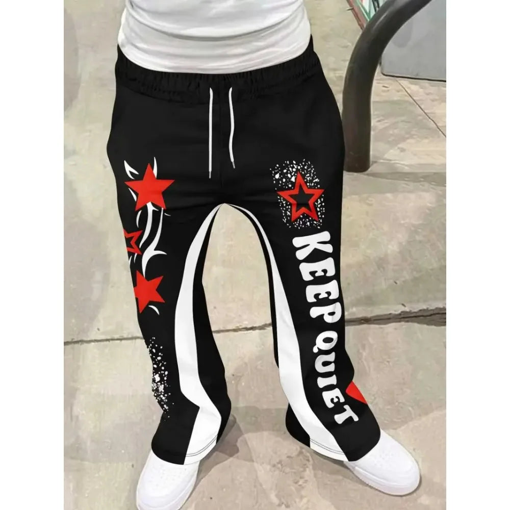 Women's Cross Print Flared Color-Block Sweatpants