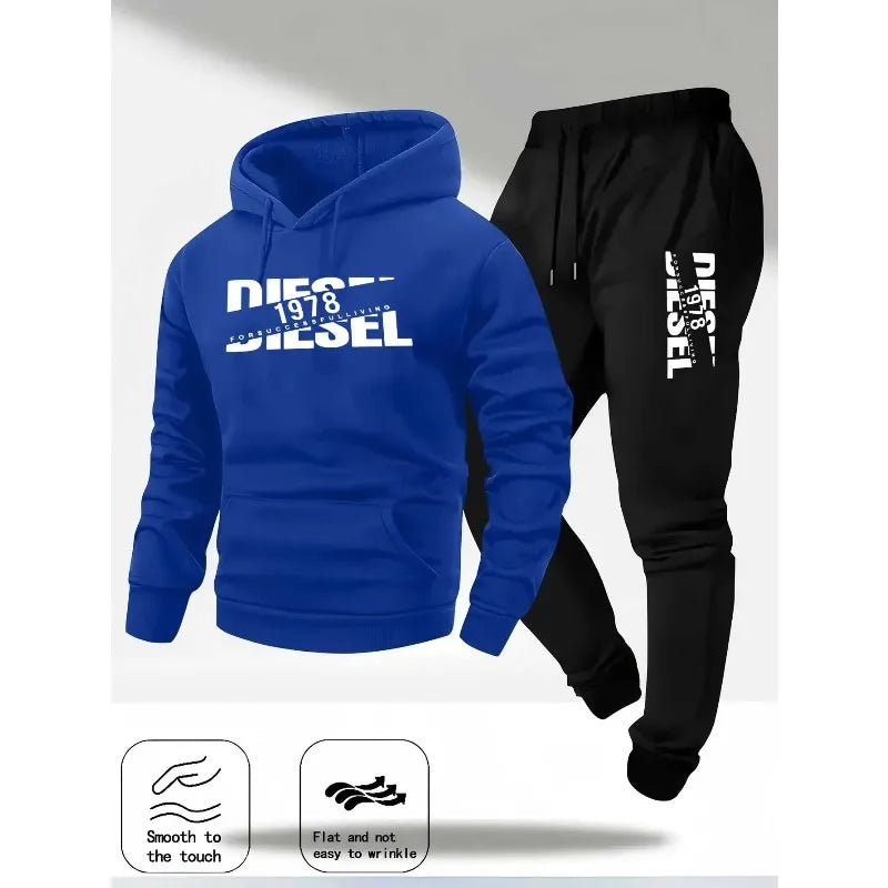 2025 Trendy Autumn and Winter New Hooded Tracksuit Fashionable Casual Sportswear Set, Two-Piece Set