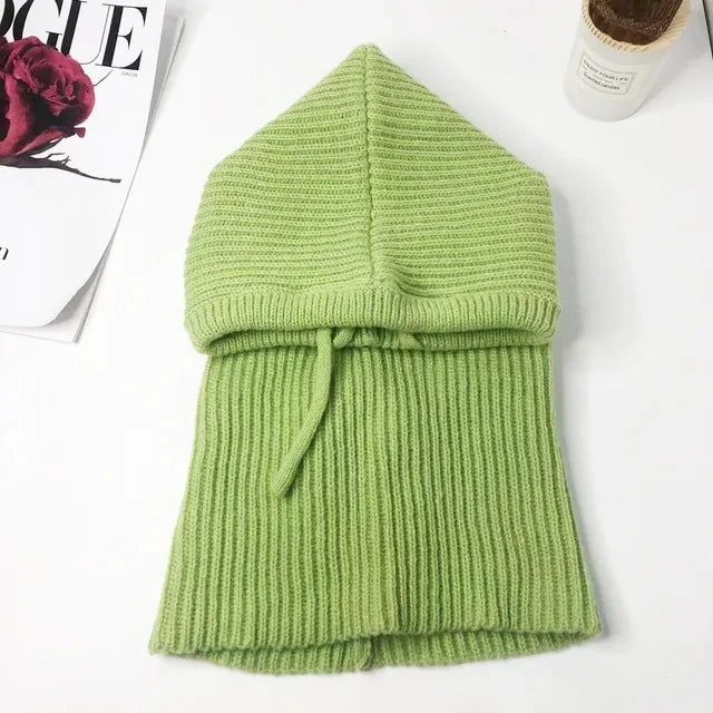 Women Knitted Balaclava Fashion Fake Collar Shawl Hooded Hat Thick Warm Beanines Winter Hat official website tool undefine