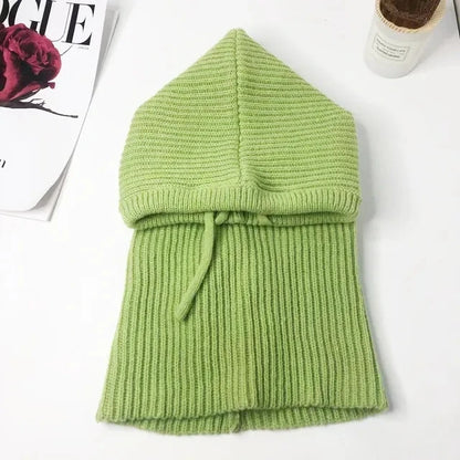 Women Knitted Balaclava Fashion Fake Collar Shawl Hooded Hat Thick Warm Beanines Winter Hat official website tool undefine