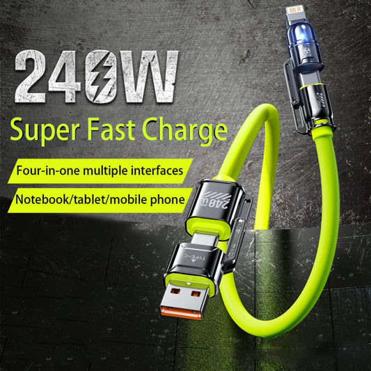 PD 240W 4 in 1 Multi-function Fast Charging Phone Data Cable Cord USB C To Type C For iPhone Samsung Huawei Mobile Phone Cable