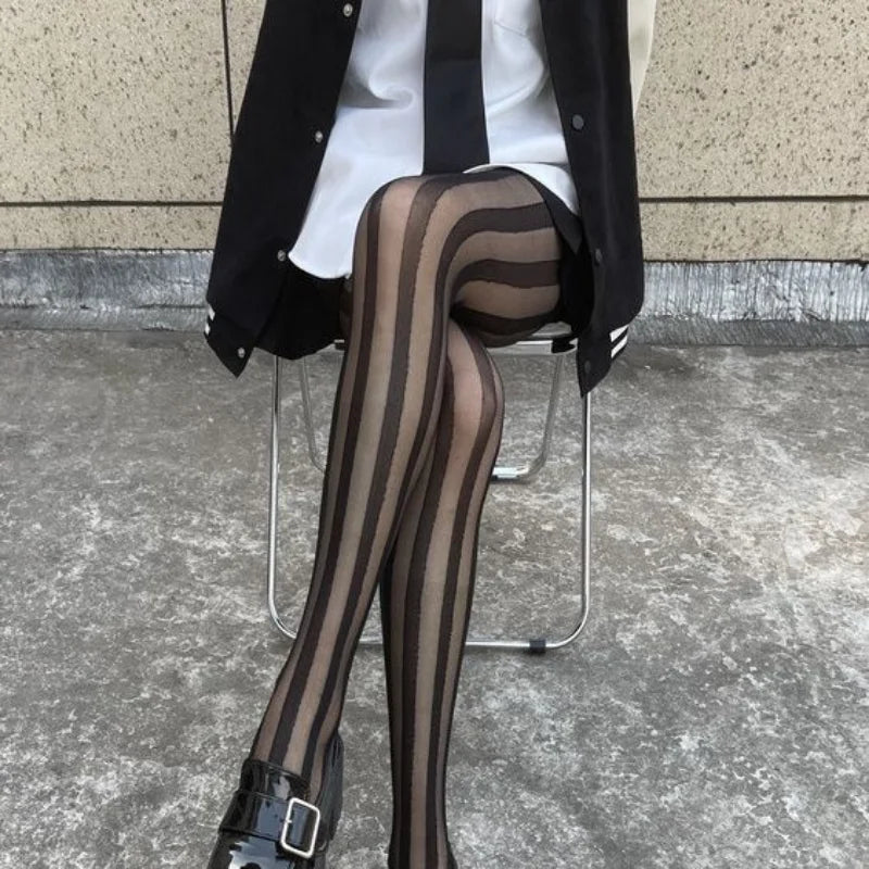 Gestreifte Overknee-Strümpfe Strumpfhosen Dessous Strumpfwaren Ultralange Nylonstrumpfhosen Strumpfhosen Damen Schwarze Strumpfhosen Bodystockings Neu