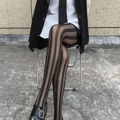 Gestreifte Overknee-Strümpfe Strumpfhosen Dessous Strumpfwaren Ultralange Nylonstrumpfhosen Strumpfhosen Damen Schwarze Strumpfhosen Bodystockings Neu