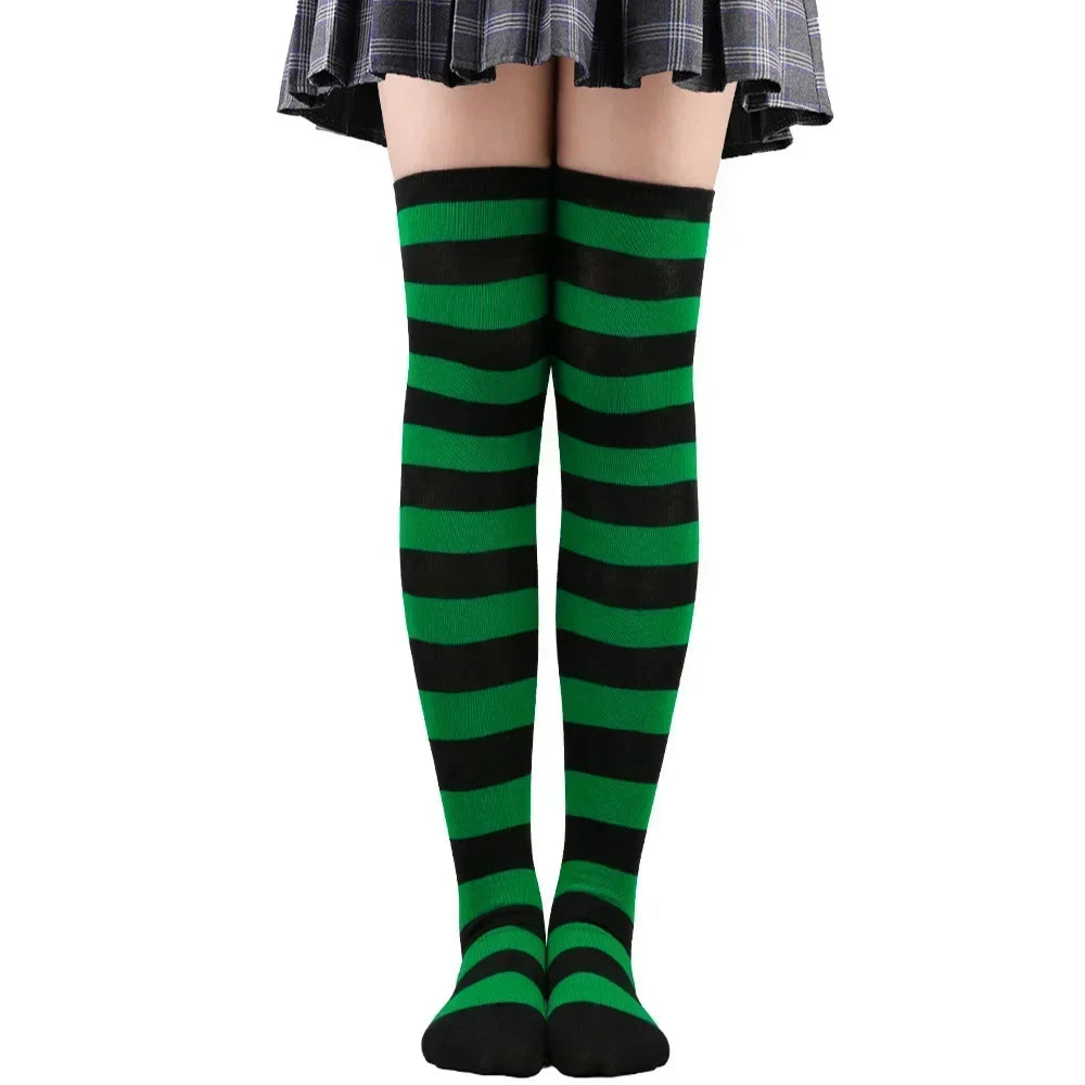 Long Socks Womens Over Above Knee Striped Thigh High Stockings Polka Dot Ladies Black White Pink Cosplay Lolita Harajuku Y2k
