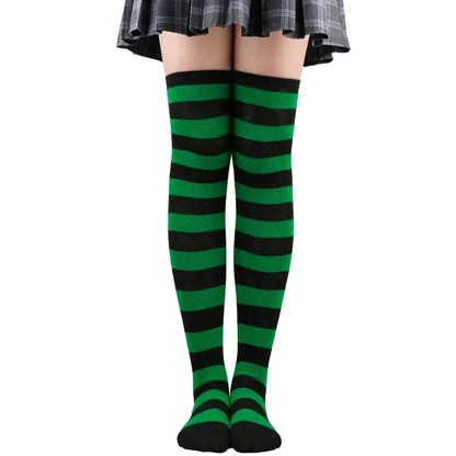 Long Socks Womens Over Above Knee Striped Thigh High Stockings Polka Dot Ladies Black White Pink Cosplay Lolita Harajuku Y2k