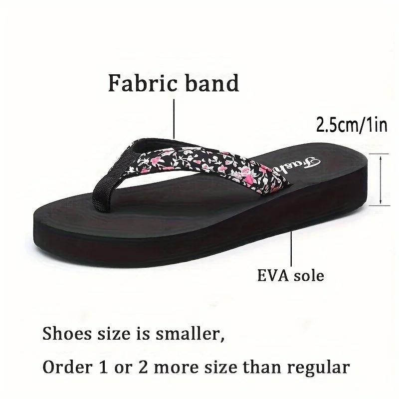 Women's Flower Pattern Platform Beach Flip Flops