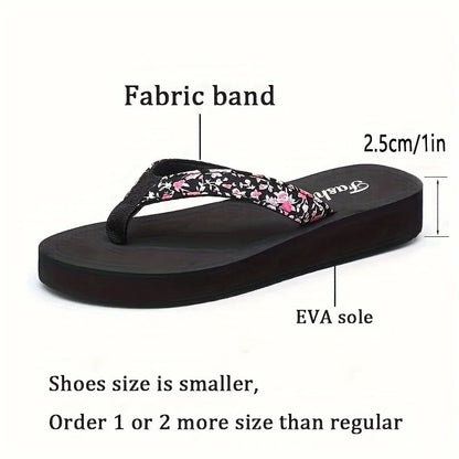 Women's Flower Pattern Platform Beach Flip Flops