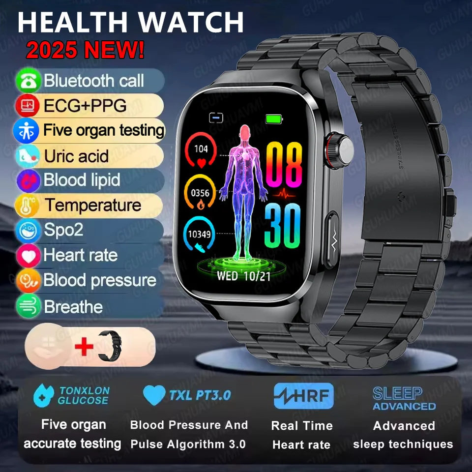 2025 Neue Mikro-Vorsorgeuntersuchung Smartwatch für Herren Harnsäure Körperfett Fünf-Organe-Gesundheitsuhr Bluetooth-Anruf Smart-Armband