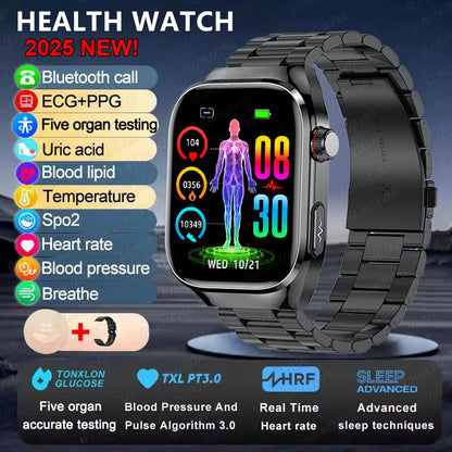 2025 Neue Mikro-Vorsorgeuntersuchung Smartwatch für Herren Harnsäure Körperfett Fünf-Organe-Gesundheitsuhr Bluetooth-Anruf Smart-Armband