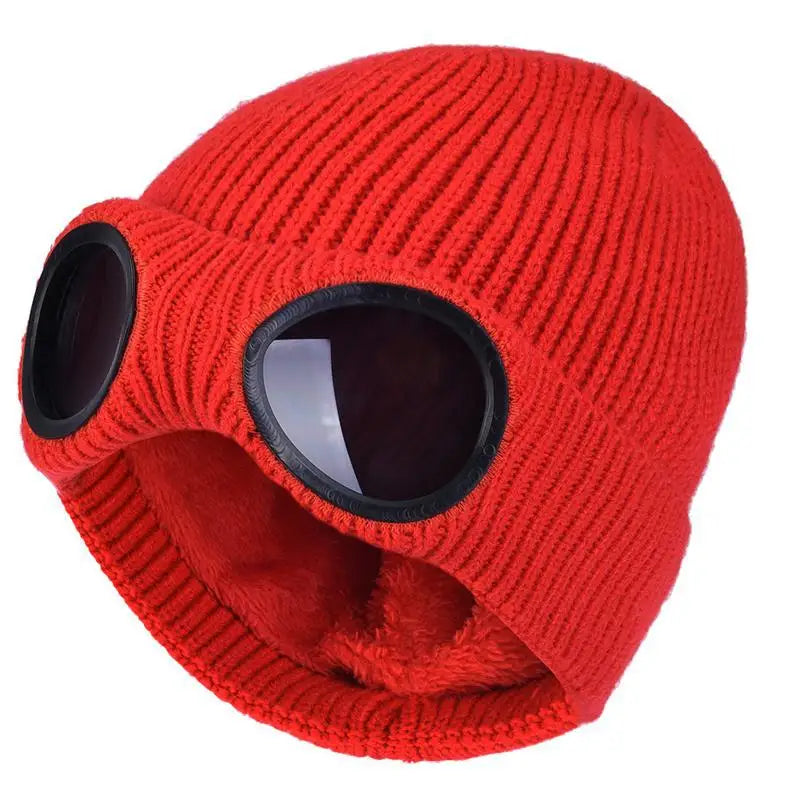 Mode Hut mit Brille Damen Winter Solid Casual Beanie Strick Koreanisch Gestrickt Orange Schwarz Kopfwärmer Mütze