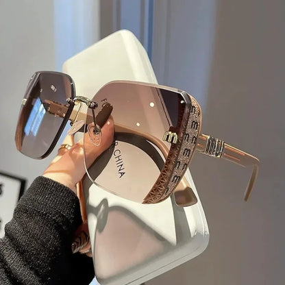 2025 New Fashion Cool Sunglasses Women Luxury Brand Letters Anti Strong Light Vintage Rimless Sun Glasses Ladies Gafas UV400
