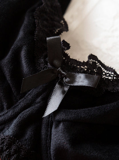 Black Lace Bow-Tied French Sexy Pure Desire Bra And Panties Set Butterfly Knot Unique Underwear Two-Piece Set
