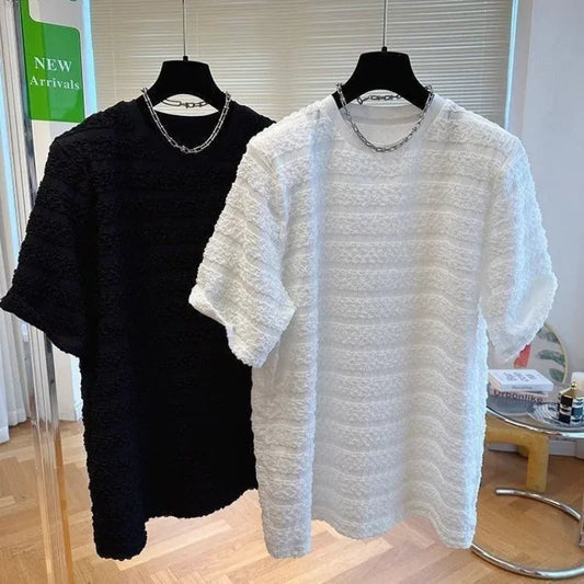 Textur T-Shirt Herren Sommer Schön Kurzarm Locker Abnehmend Lässiger Schaumgaze Street Casual Rundhals-Oberteil