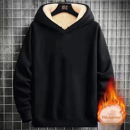 Autumn Winter Thickened Warm Men's Fleece-lined Sweatshirt Loose-fit Casual Cardigan Hooded Sport Jacket Trendy