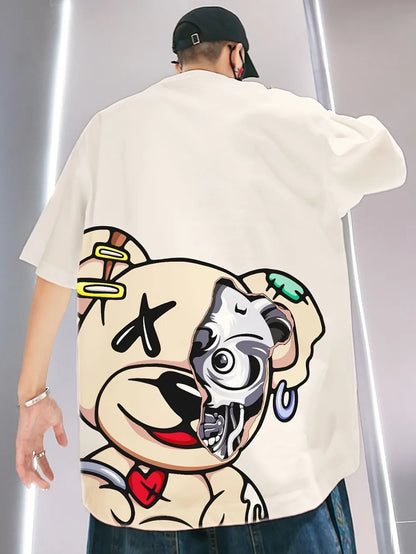 Heiß begehrtes neues Herren-T-Shirt für den Sommer mit Teddybär-Totenkopf-Aufdruck, bequem und atmungsaktiv, Rundhals, Outdoor, Urban, High Street