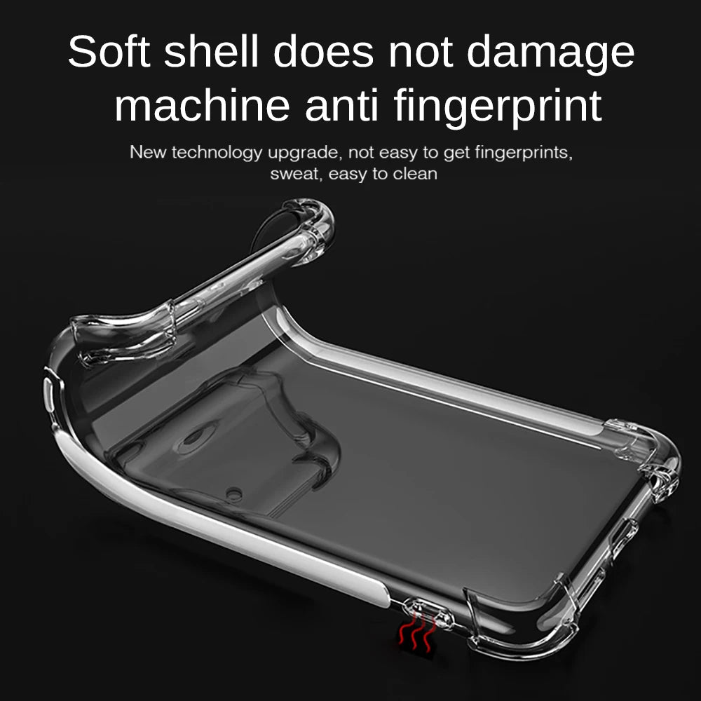 Clear phone case with text highlighting features on a black background