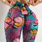 High Waist Sexy Schmetterlingsdruck Leggings Schleife Yoga Hose Schleifen Bandage Tights Damen Po Push-up Sport Fitness Yoga Legging