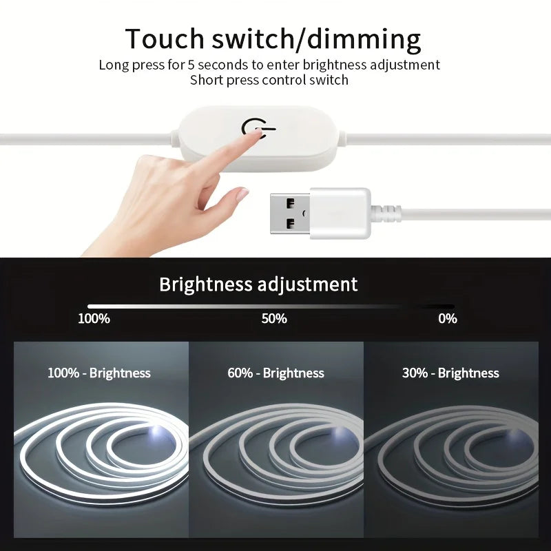 LED Strip Neon Light USB DC 5V Dimmable Touch Sensor Switch Flexible Silicone Neon Sign Tape Waterproof For Outdoor Home Decor