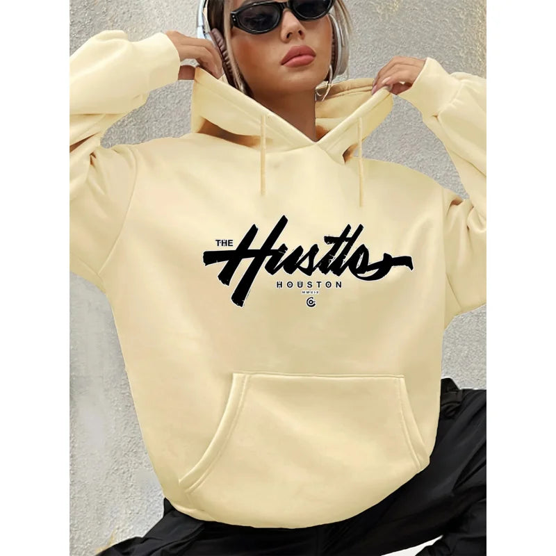 Herbst Winter Damen Locker Warm Houston Buchstabenmuster Wildleder Langarm Kapuzenpullover