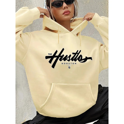 Herbst Winter Damen Locker Warm Houston Buchstabenmuster Wildleder Langarm Kapuzenpullover