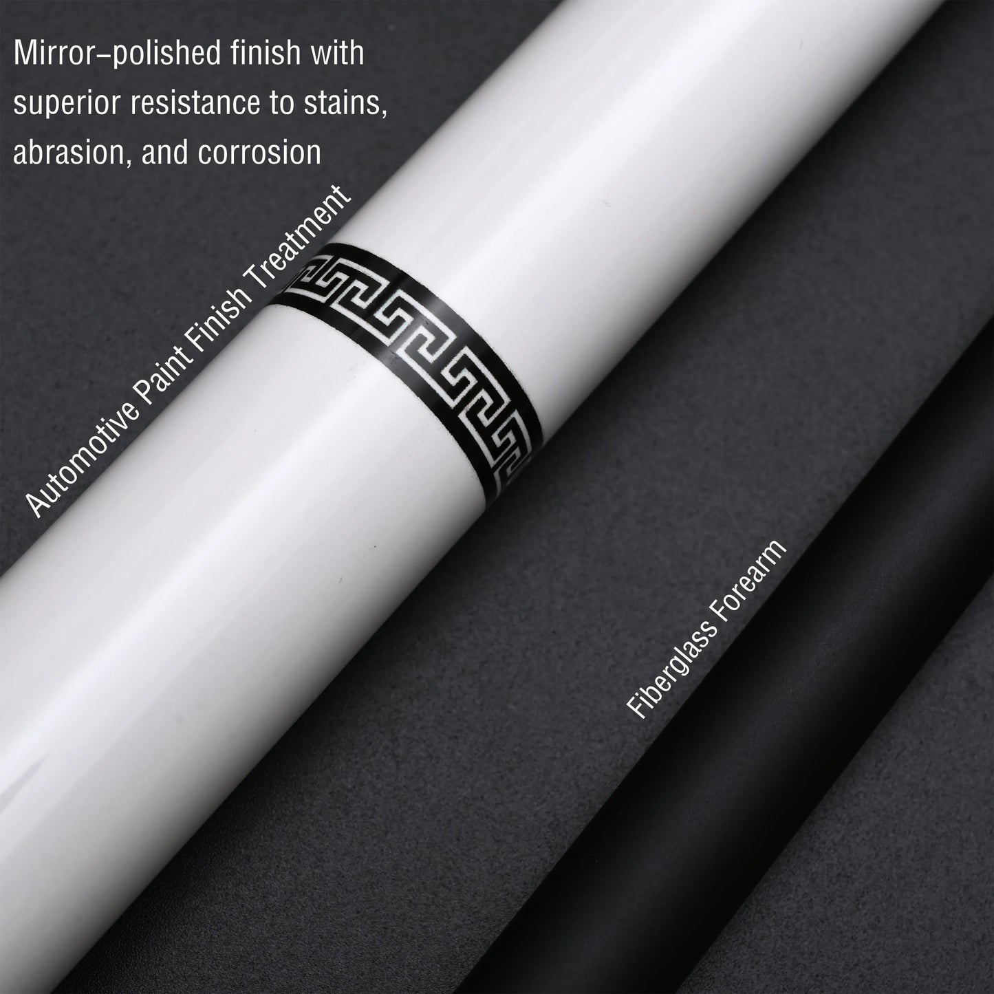 White Fiberglass Pool Stick with Dragon Artwork & Premium Automotive Paint Grip