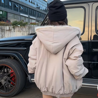 2025 Winterjacke für Damen, verdickter Pelzkragen, warm, Reißverschluss, Kapuzenpullover, für Paare, modisch, modisch, lässig, locker, Oberteil