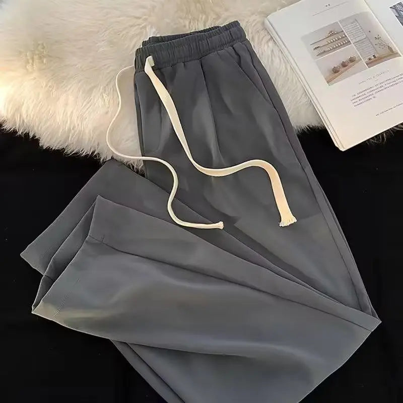 Fleece Corduroy Solid Striped Straight Pants Men Patchwork Drawstring Versatile Trendy Casual Trousers