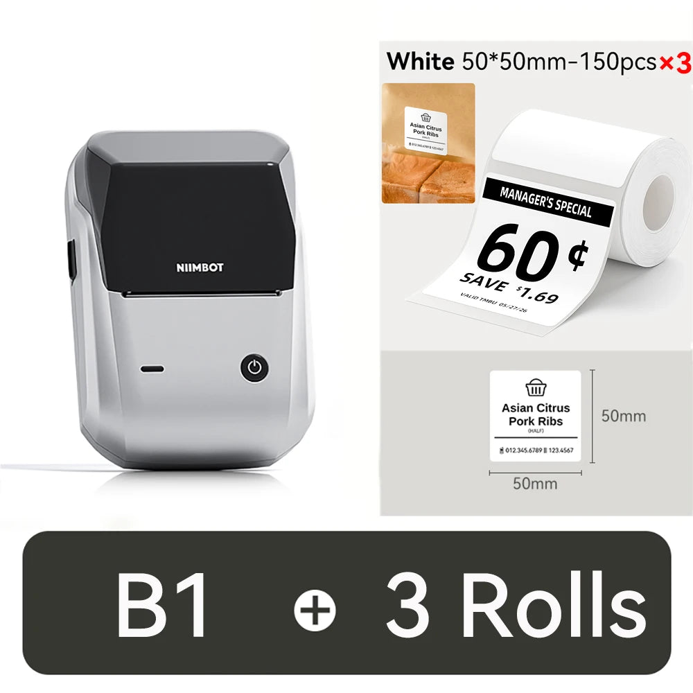 NIIMBOT B1 Portable Thermal Printer With Tapes 2 Inch Adhesive Label Printer Mini Bluetooth Sticker Maker Support Smartphones PC