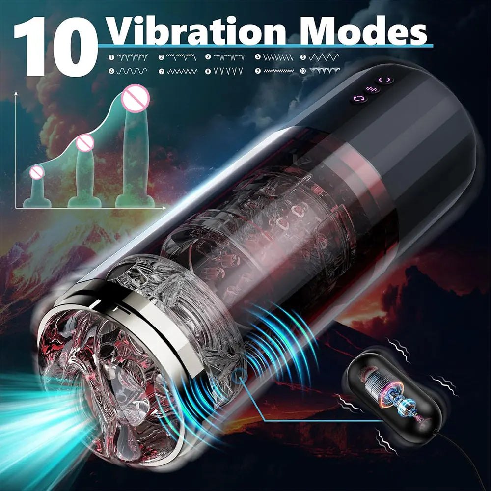 Vibrating device with 10 vibration modes on a dark background