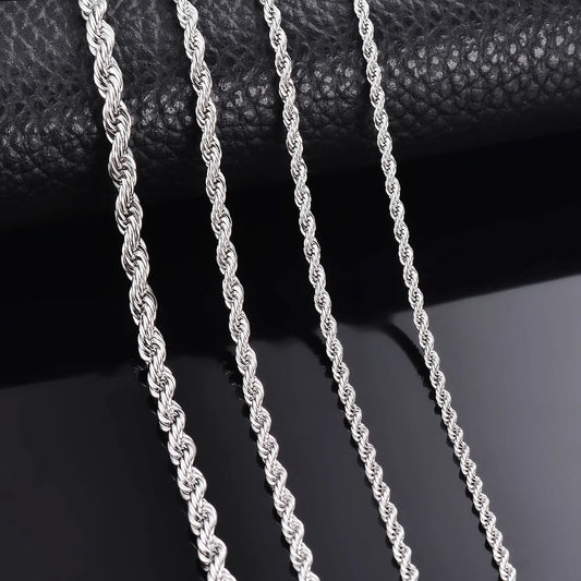 925 Sterling Silver Rope Chain Necklace Bracelet