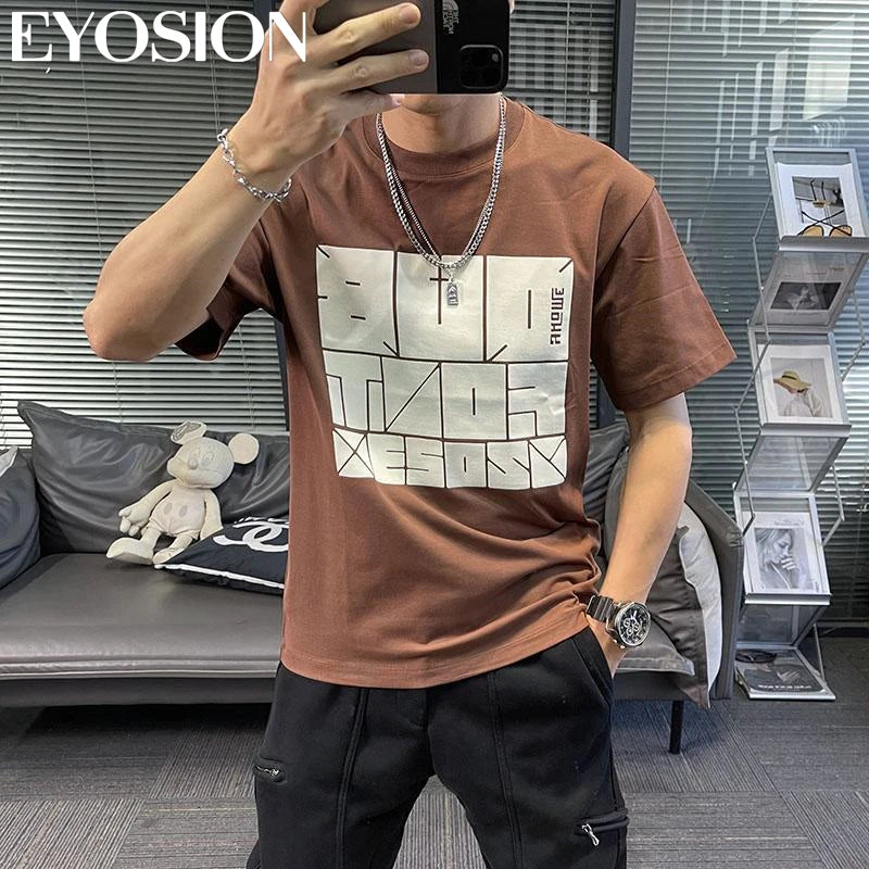2023 Herren Sommer T-Shirt Sport Fitness Shirt Buchstaben bedruckt Rundhals Locker Koreanisch Halbarm Herren Freizeit Vielseitiges T-Shirt Top