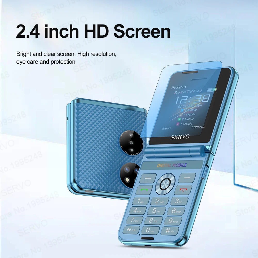 SERVO Pocket S1 Klapp-Handy 4 SIM Standby Anrufaufzeichnung Magische Stimme Kurzwahl Blacklist 2,4" Faltbare tragbare Handys