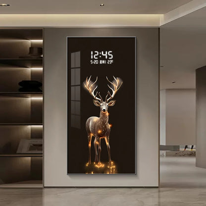 Digital clock with deer design on a wall in a modern interior setting