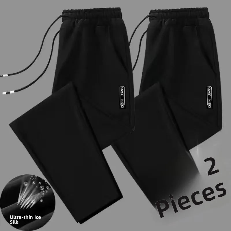 Cheap Thin Ice Silk Work Pants for Men Summer Wear Resistant Low Waist Straight Leg Casual Trousers for Office And Constructi...