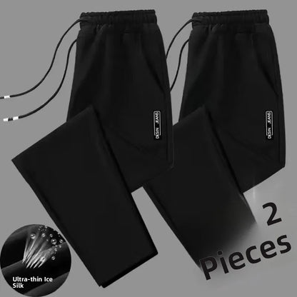 Cheap Thin Ice Silk Work Pants for Men Summer Wear Resistant Low Waist Straight Leg Casual Trousers for Office And Constructi...