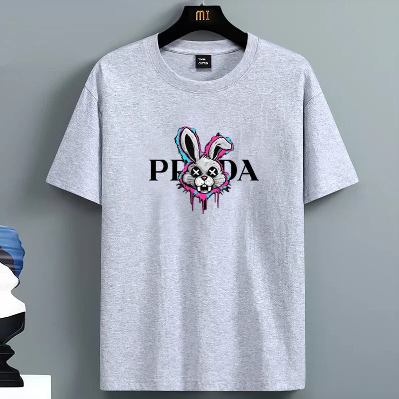 2025 Sommer Herren-T-Shirt Hohe Qualität 100 Baumwolle Hasenmotiv Lockerer Rundhals Herren Kurzarm Freizeit Für Herren T-Shirt Top