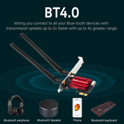 PCIe WiFi card with Bluetooth 4.0 capabilities on a dark background