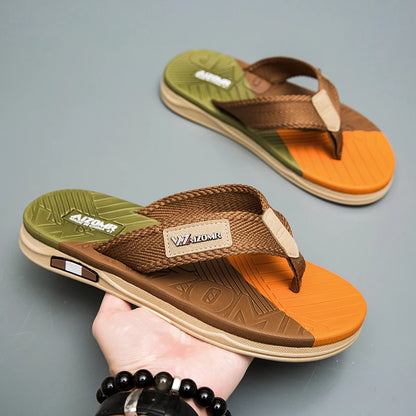 Men's Contrasting Braided Flip Flops – Non-Slip Beach Sandals
