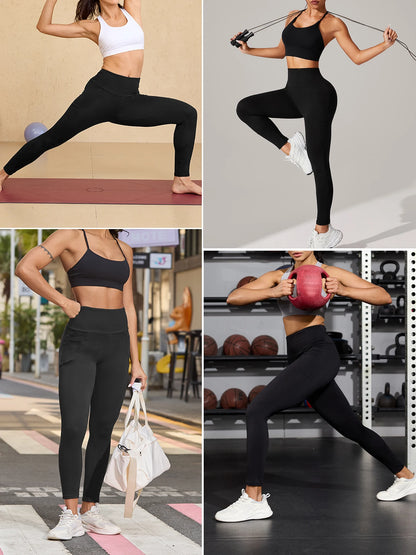 High Waisted Yoga Leggings with Pockets - Women's Super Soft Tummy Control for Workout and Everyday Comfort