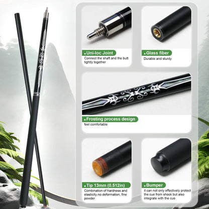 Premium 1/2 Fiberglass Billiard Cue Stick - 13mm Tip Unique Pattern Sweat-Resistant Grip Essential Pool Cue for Beginners