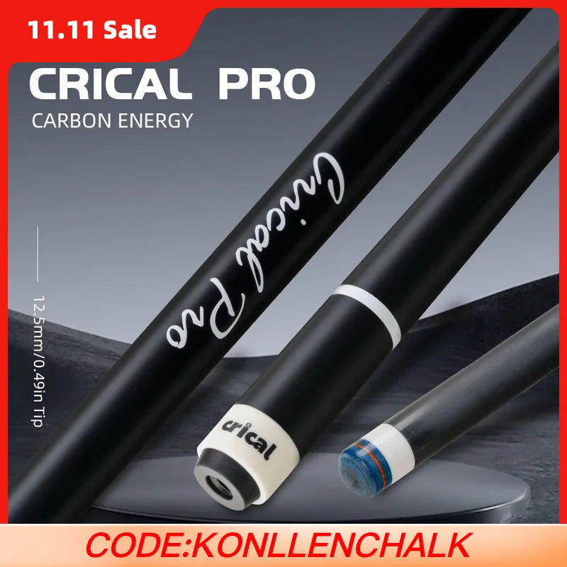 CRICAL CL-PRO Carbon Fiber Pool Cue Stick with 12.5mm Tip 3 * 8/8 Joint Pin  Low Deflection  for Professional 1/2 Billiard Cue